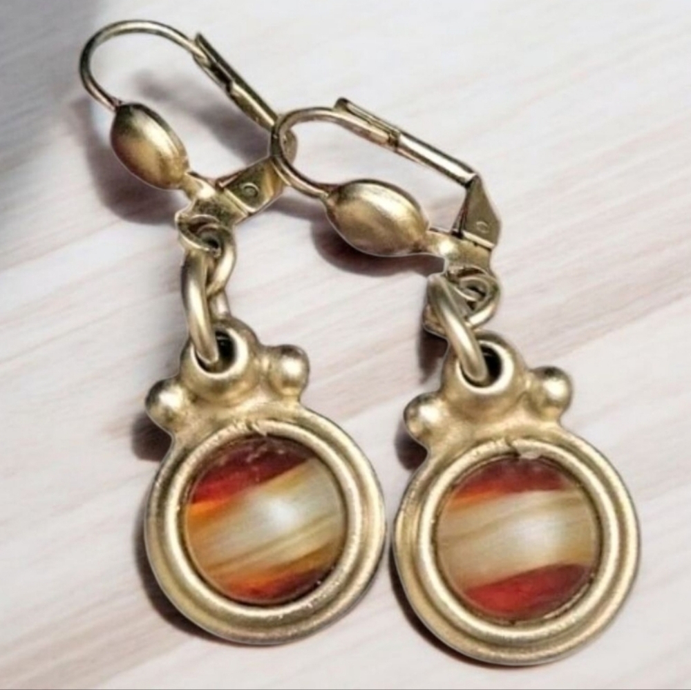 VTG Dina Panagopoulos Pierced Earrings Drop Dangle Fashion Gold Matte Finish